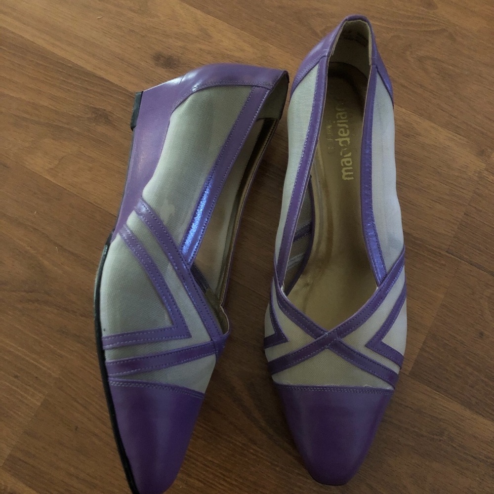Purple leather Magdesians with sheer detail and peep toe